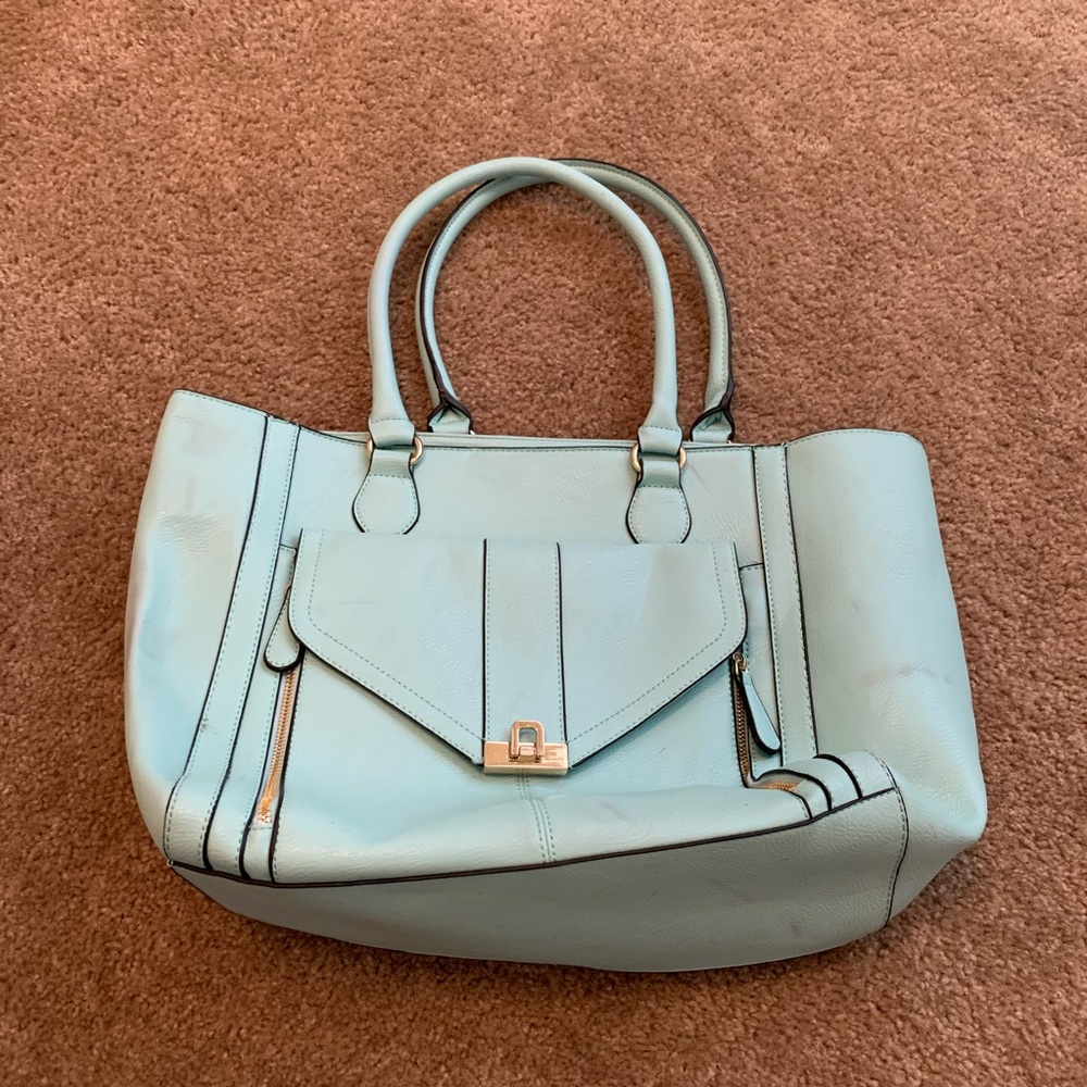 Large Aqua Faux Leather Shoulder Bag